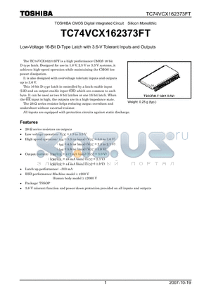 TC74VCX162373FT datasheet - Low-Voltage 16-Bit D-Type Latch with 3.6-V Tolerant Inputs and Outputs