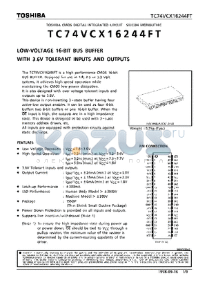 TC74VCX16244FT datasheet - LOW VOLTAGE 16-BIT BUS BUFFER WITH 3.6V TOLERANT INPUTS AND OUTPUTS