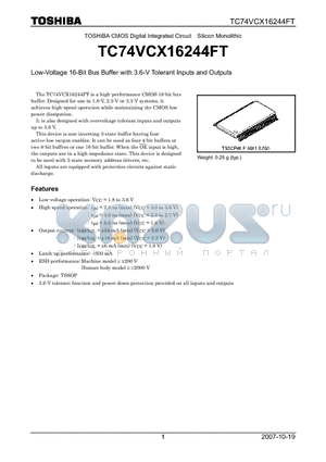 TC74VCX16244FT datasheet - Low-Voltage 16-Bit Bus Buffer with 3.6-V Tolerant Inputs and Outputs