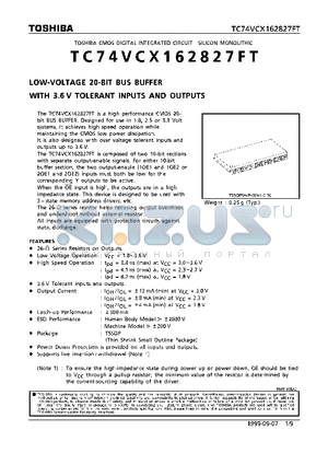 TC74VCX162827 datasheet - LOW VOLTAGE 20-BIT BUS BUFFER WITH 3.6V TOLERANT INPUTS AND OUTPUTS