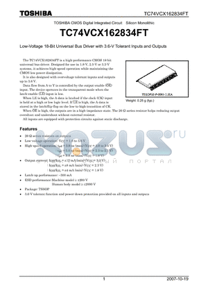 TC74VCX162834FT_07 datasheet - Low-Voltage 18-Bit Universal Bus Driver with 3.6-V Tolerant Inputs and Outputs