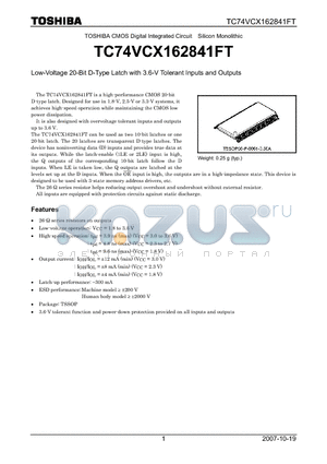 TC74VCX162841FT datasheet - Low-Voltage 20-Bit D-Type Latch with 3.6-V Tolerant Inputs and Outputs