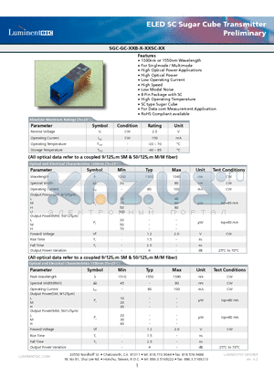 SGC-GC-30B-L-1MSC datasheet - ELED SC Sugar Cube Transmitter Preliminary