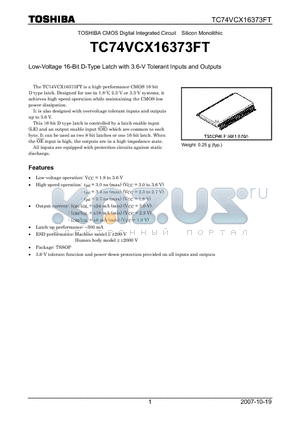 TC74VCX16373FT datasheet - Low-Voltage 16-Bit D-Type Latch with 3.6-V Tolerant Inputs and Outputs