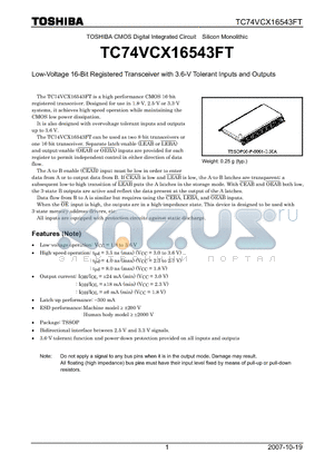 TC74VCX16543FT_07 datasheet - Low-Voltage 16-Bit Registered Transceiver with 3.6-V Tolerant Inputs and Outputs