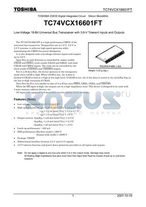 TC74VCX16601FT datasheet - Low-Voltage 18-Bit Universal Bus Transceiver with 3.6-V Tolerant Inputs and Outputs