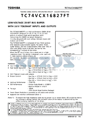 TC74VCX16827FT datasheet - LOW VOLTAGE 20-BIT BUS BUFFER WITH 3.6V TOLERANT INPUTS AND OUTPUTS