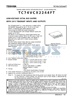 TC74VCX2244FT datasheet - LOW VOLTAGE OCTAL BUS BUFFER WITH 3.6V TOLERANT INPUTS AND OUTPUTS