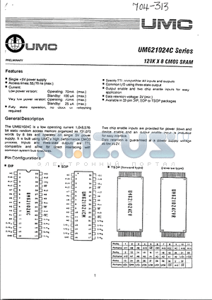 UM621024CVR-10LL datasheet - 128K x 16 CMOS SRAM