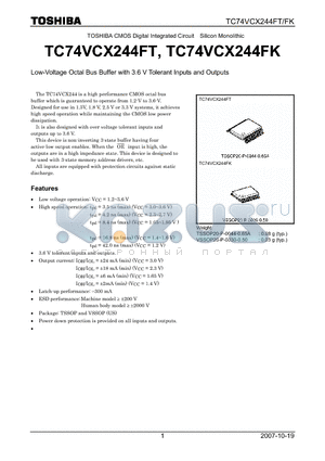 TC74VCX244FK datasheet - Low-Voltage Octal Bus Buffer with 3.6 V Tolerant Inputs and Outputs