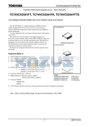 TC74VCX2541FTG datasheet - Low-Voltage Octal Bus Buffer with 3.6-V Tolerant Inputs and Outputs