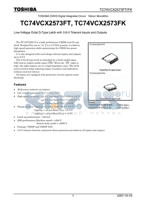 TC74VCX2573FT datasheet - Low-Voltage Octal D-Type Latch with 3.6-V Tolerant Inputs and Outputs