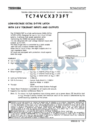 TC74VCX373FT datasheet - LOW VOLTAGE OCTAL D-TYPE LATCH WITH 3.6V TOLERANT INPUTS AND OUTPUTS