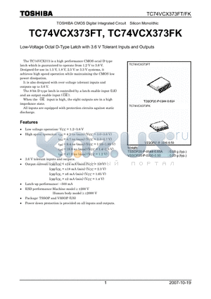TC74VCX373FT_07 datasheet - Low-Voltage Octal D-Type Latch with 3.6 V Tolerant Inputs and Outputs
