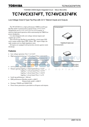 TC74VCX374FK datasheet - Low-Voltage Octal D-Type Flip-Flop with 3.6 V Tolerant Inputs and Outputs