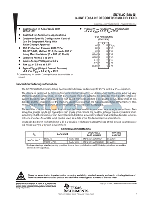 SN74LVC138AQPWRQ1 datasheet - 3-LINETO 8-LINE DECODER/DEMULTIPLEXER