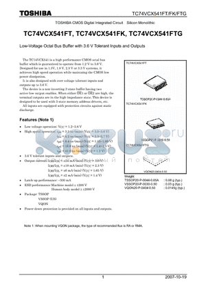 TC74VCX541FT_07 datasheet - Low-Voltage Octal Bus Buffer with 3.6 V Tolerant Inputs and Outputs