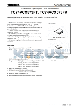 TC74VCX573FT_07 datasheet - Low-Voltage Octal D-Type Latch with 3.6 V Tolerant Inputs and Outputs