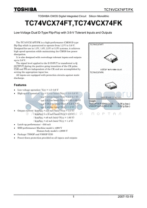 TC74VCX74FT datasheet - Low-Voltage Dual D-Type Flip-Flop with 3.6-V Tolerant Inputs and Outputs