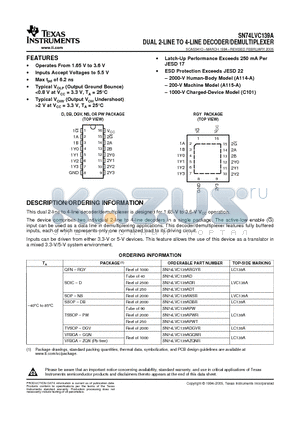 SN74LVC139ADBRE4 datasheet - DUAL 2-LINE TO 4-LINE DECODER/DEMULTIPLEXER