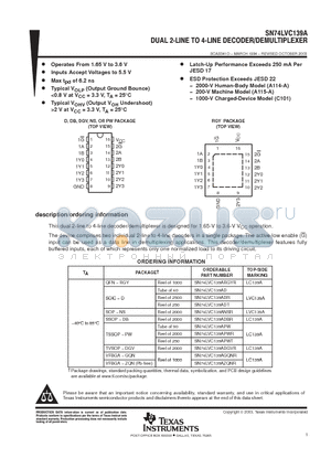 SN74LVC139AD datasheet - DUAL 2-LINE TO 4-LINE DECODER/DEMULTIPLEXER