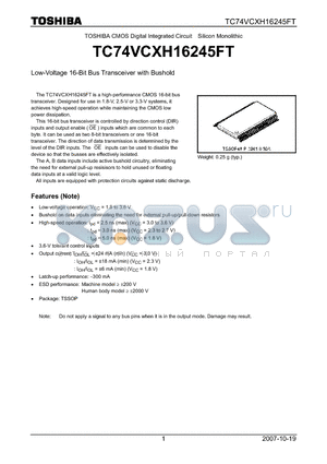 TC74VCXH16245FT datasheet - Low-Voltage 16-Bit Bus Transceiver with Bushold