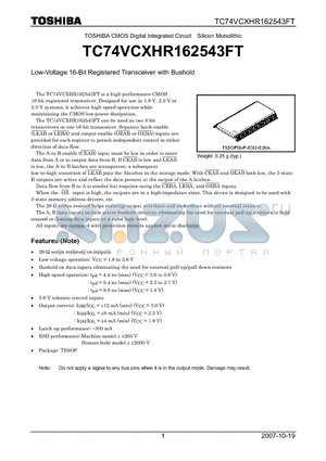 TC74VCXHR162543FT datasheet - Low-Voltage 16-Bit Registered Transceiver with Bushold