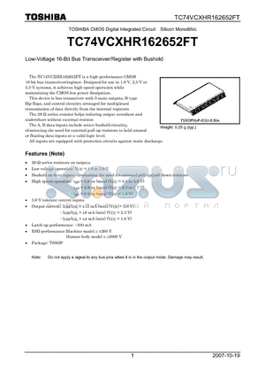 TC74VCXHR162652FT datasheet - Low-Voltage 16-Bit Bus Transceiver/Register with Bushold