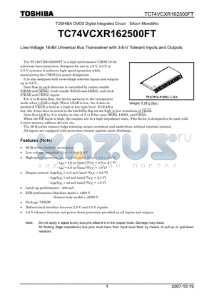 TC74VCXR162500FT_07 datasheet - Low-Voltage 18-Bit Universal Bus Transceiver with 3.6-V Tolerant Inputs and Outputs
