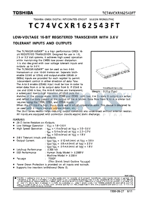 TC74VCXR162543FT datasheet - LOW VOLTAGE 16-BIT REGISTERED TRANSCEIVER WITH 3.6V TOLERANT INPUTS AND OUTPUTS