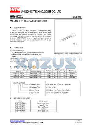 UM66T08L-T92-R datasheet - MELODY INTEGRATED CIRCUIT