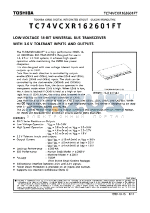 TC74VCXR162601FT datasheet - LOW VOLTAGE 18-BIT UNIVERSAL BUS TRANSCEIVER WITH 3.6V TOLERANT INPUTS AND OUTPUTS