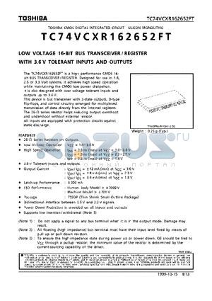 TC74VCXR162652FT datasheet - LOW VOLTAGE 16-BIT BUS TRANSCEIVER/REGISTER WITH 3.6V TOLERANT INPUTS AND OUTPUTS