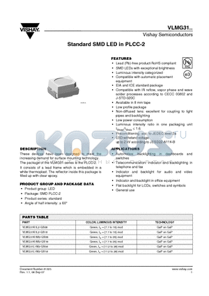 VLMG31K1M2-GS08 datasheet - Standard SMD LED in PLCC-2