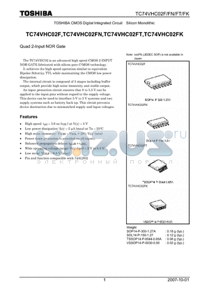 TC74VHC02FK datasheet - Quad 2-Input NOR Gate