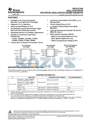 SN74LVC1404 datasheet - OSCILLATOR DRIVER FOR CRYSTAL OSCILLATOR OR CERAMIC RESONATOR