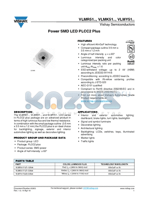 VLMK51Y1Z1-GS08 datasheet - Power SMD LED PLCC2 Plus High efficient AlInGaP technology