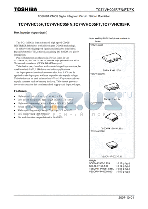 TC74VHC05FK datasheet - Hex Inverter (open drain)