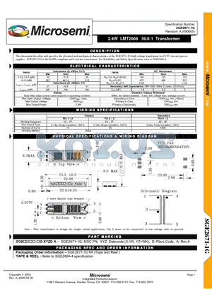 SGE2671-1G datasheet - 2.4W LMT2608 50.0:1 Transformer
