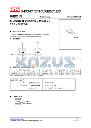 UM6K31NL-AL6-R datasheet - SILICON N-CHANNEL MOSFET TRANSISTOR