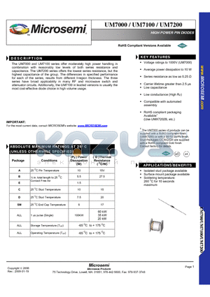 UM7000_09 datasheet - HIGH POWER PIN DIODES