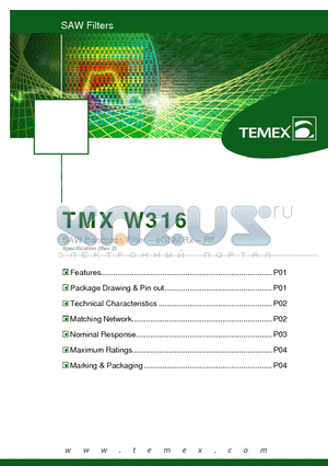 TMXW316 datasheet - SAW Bandpass Filter - eGSM Rx - RF