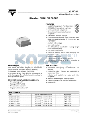 VLMO31K1L2-GS08 datasheet - Standard SMD LED PLCC2