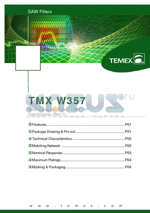 TMXW357 datasheet - SAW Bandpass Filter - LMR - RF