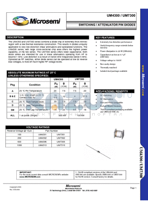 UM7310 datasheet - SWITCHING / ATTENUATOR PIN DIODES