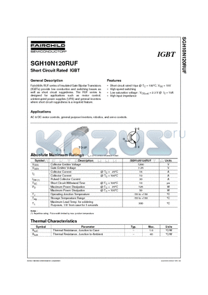 SGH10N120RUF datasheet - Short Circuit Rated IGBT