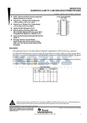 SN74LVC157A datasheet - QUADRUPLE 2-LINE TO 1-LINE DATA SELECTOR/MULTIPLEXER