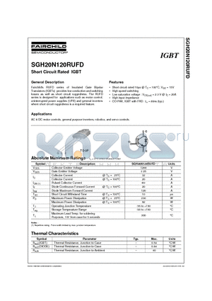 SGH20N120RUFD datasheet - Short Circuit Rated IGBT