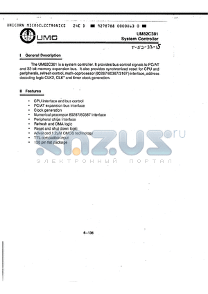 UM82C381 datasheet - SYSTEM CONTROLLER