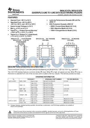 SN74LVC157ADBR datasheet - QUADRUPLE 2-LINE TO 1-LINE DATA SELECTORS/MULTIPLEXERS